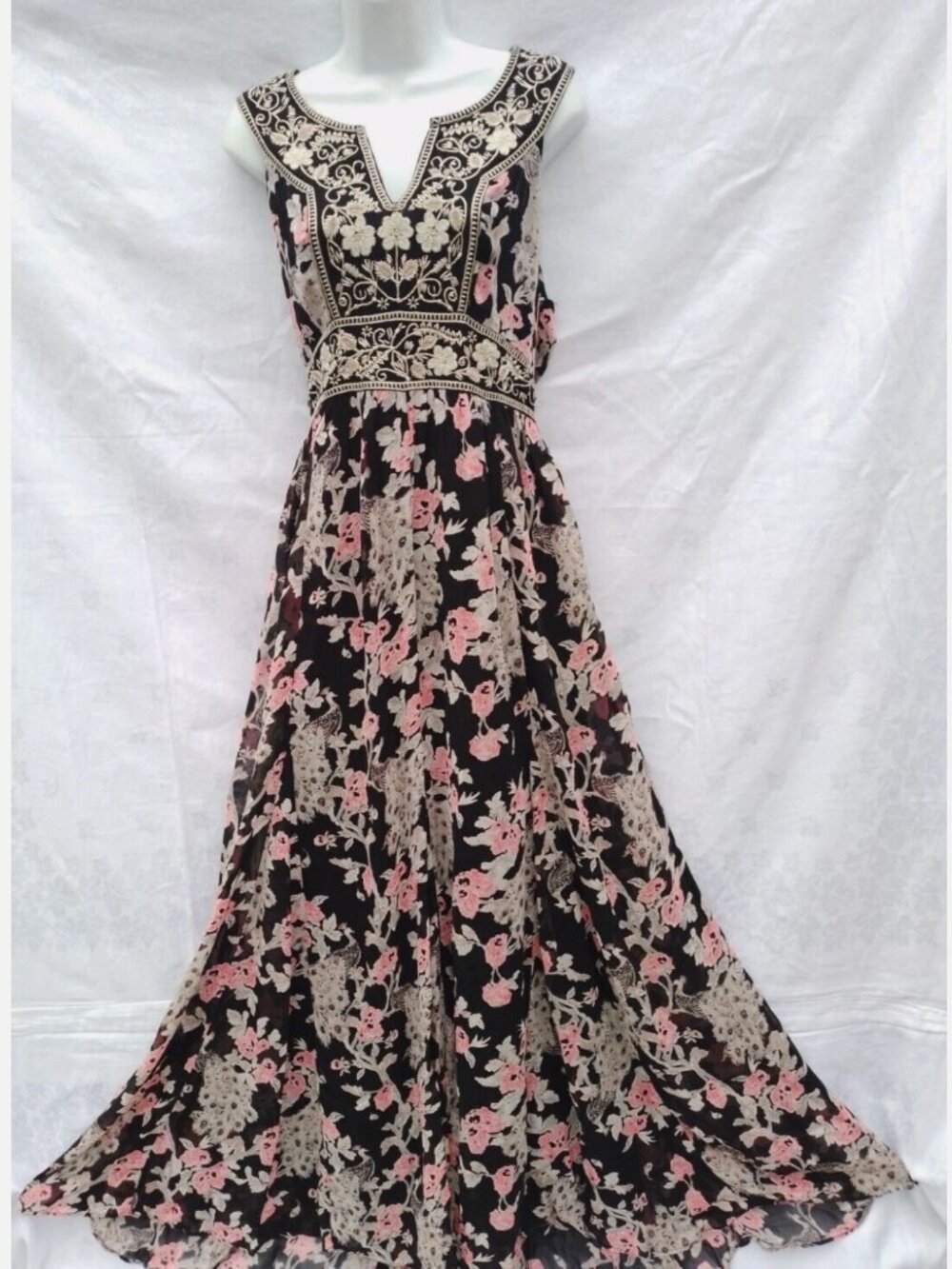 Monsoon Vintage "Taj" Peacock Maxi Occasion Dress Size US 6 (UK 10)